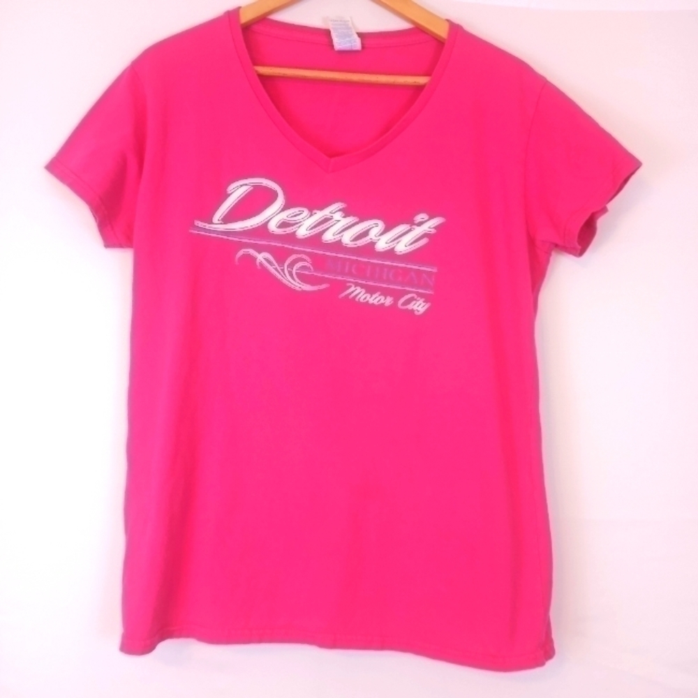 𝅺DETROIT Michigan Motor City Pink  Short Sleeve  Tee Shirt   Size X  Large